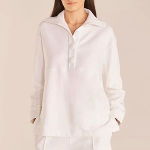 NWT Rebecca Taylor Half Button Front Terry Pullover White XL